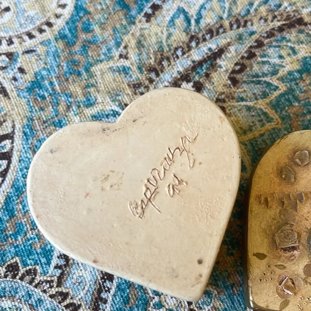 Pottery Heart Trinket Box Signed 1999 Floral Lid Vintage